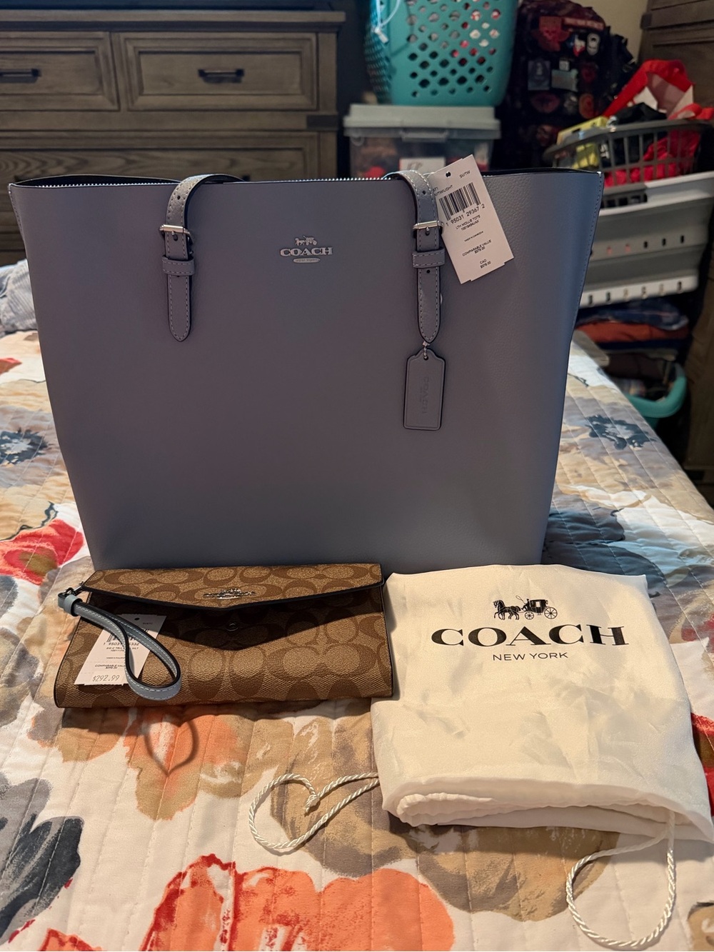 NWT COACH Blue Mollie Tote Bag with Matching Signature Wallet Set